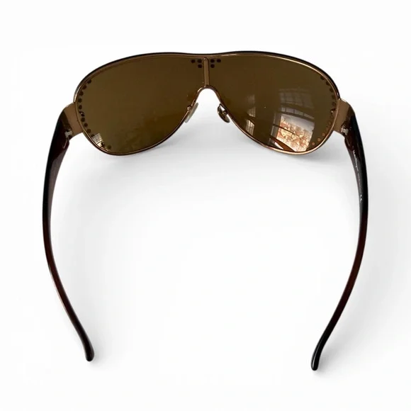Salvatore Ferragamo Y2K Shield Mask Sunglasses Brown Crystal Designer Italy - Picture 2 of 10